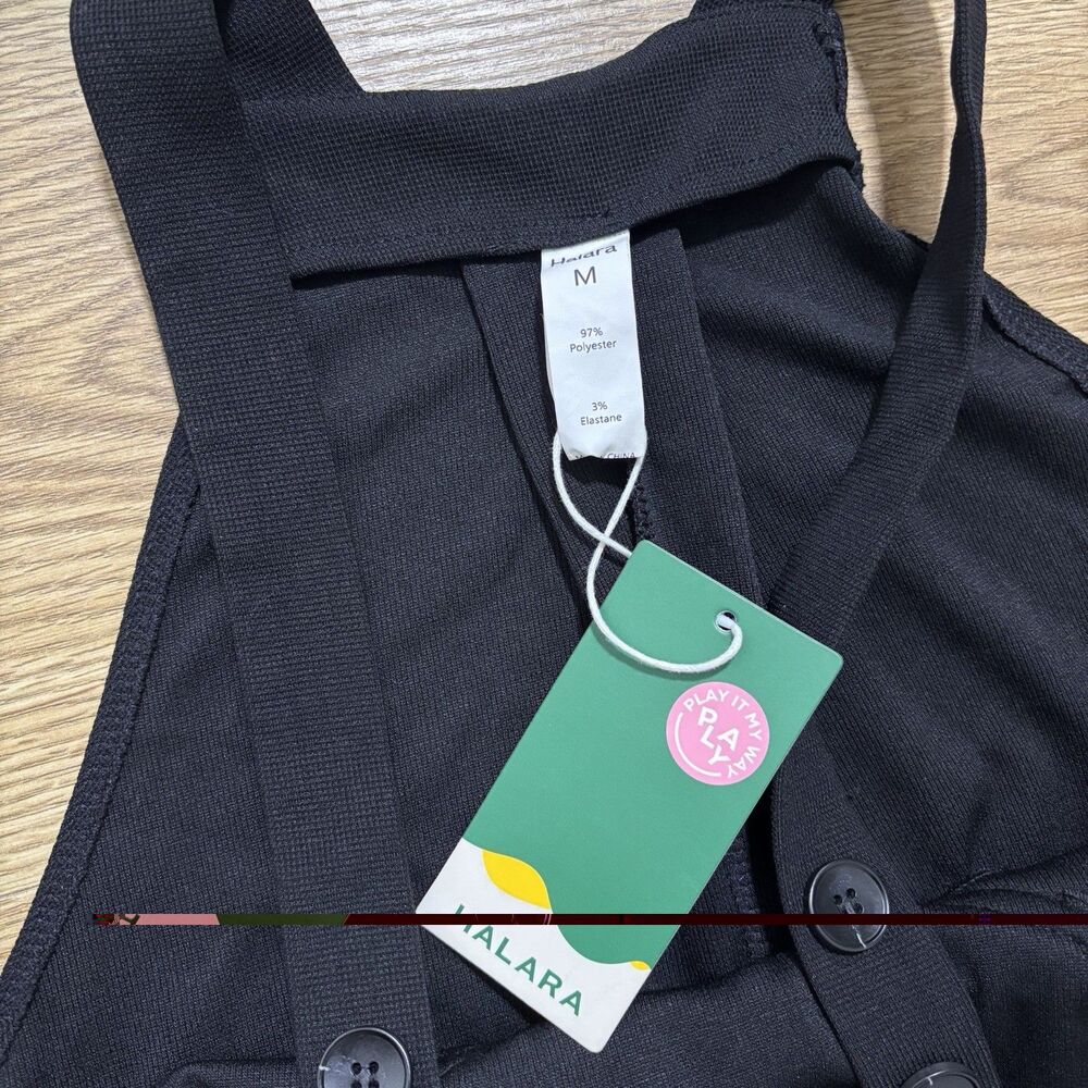 Halara Overalls Women’s Medium Black Wide Leg Pockets Adjustable Straps NWT - Picture 4 of 8